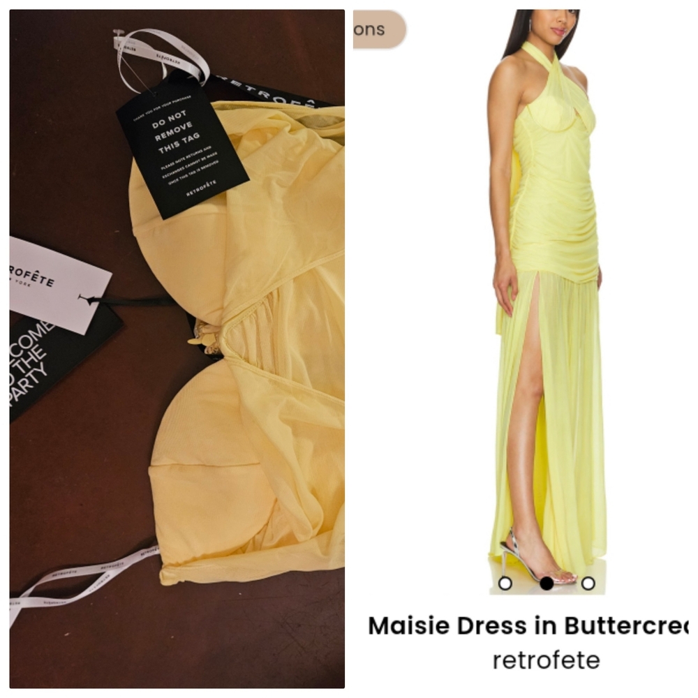 Nwt Retrofete maisie goddess butter Yellow sheer layer slit maxi gown S